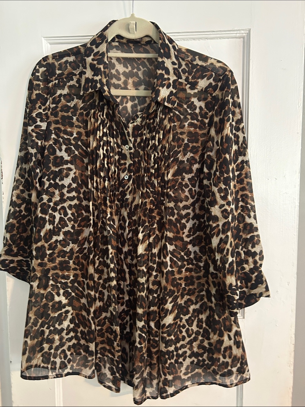 Fever Leopard Print Button-Down Blouse - Brown/Tan